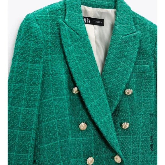 ZARA Balmain Style Double Breasted Blazer Textured Green - Picture 13 of 15